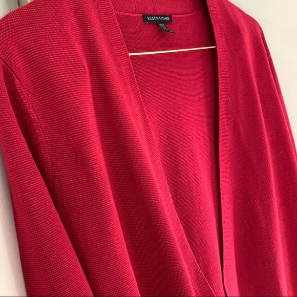 Eileen Fisher Tencel Silk Blend Angled Cardigan Radish Size Medium - Picture 10 of 15